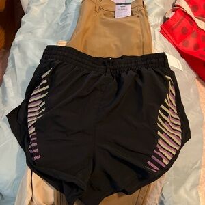 Women's Black Athletic Shorts with Multicolor Stripes